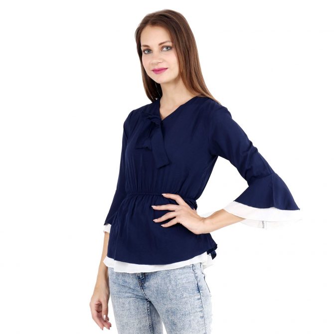 Shyammc  Navy Blue Crepe Tie Top for Women