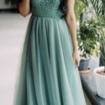 Elegant Dusty Sage Green Sleeveless Tulle Gown with Embellished Bodice
