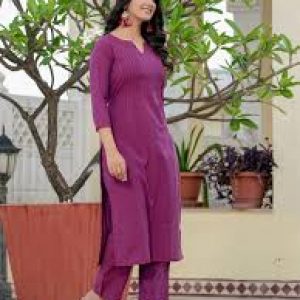 Elegant Women’s Rayon Solid Wine Color 3/4 Sleeve Kurti with Pant Set