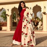 Women's Green Embroidered Poly-Silk Straight Kurta/Kurti