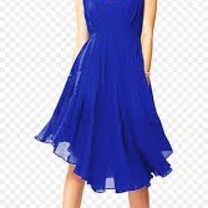 Women’s Elegant Royal Blue Chiffon V-Neck Sleeveless Embellished A-Line Dress