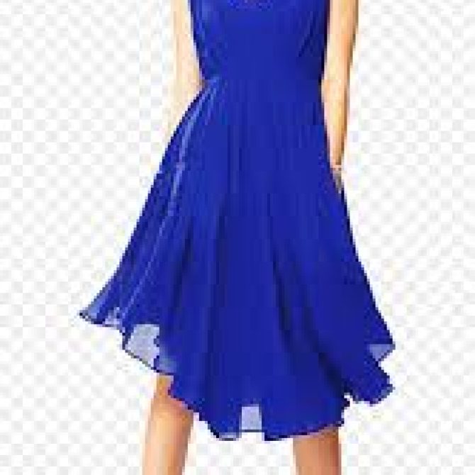 Women's Elegant Royal Blue Chiffon V-Neck Sleeveless Embellished A-Line Dress