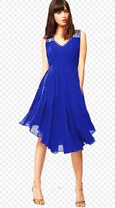 Women's Elegant Royal Blue Chiffon V-Neck Sleeveless Embellished A-Line Dress