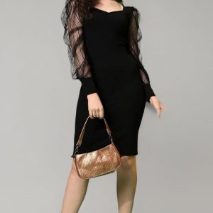 Black Sheer Mesh Puff Sleeve Bodycon Mini Dress
