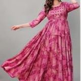 Lavandis Women's Printed Rayon Anarkali Kurta - Pink, 3/4 Sleeves, Round Neck