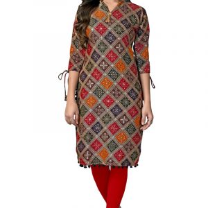 Women’s Multicolor Geometric & Bandhani Print Rayon Straight Kurti