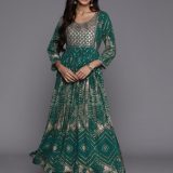 Green Printed Fit and Flare Rayon Dress