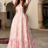 Elegant Pink Floral Print Tiered Maxi Dress for Women