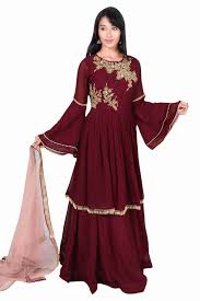 Maroon Georgette Embroidered Anarkali Style Lehenga Choli with Pink Dupatta