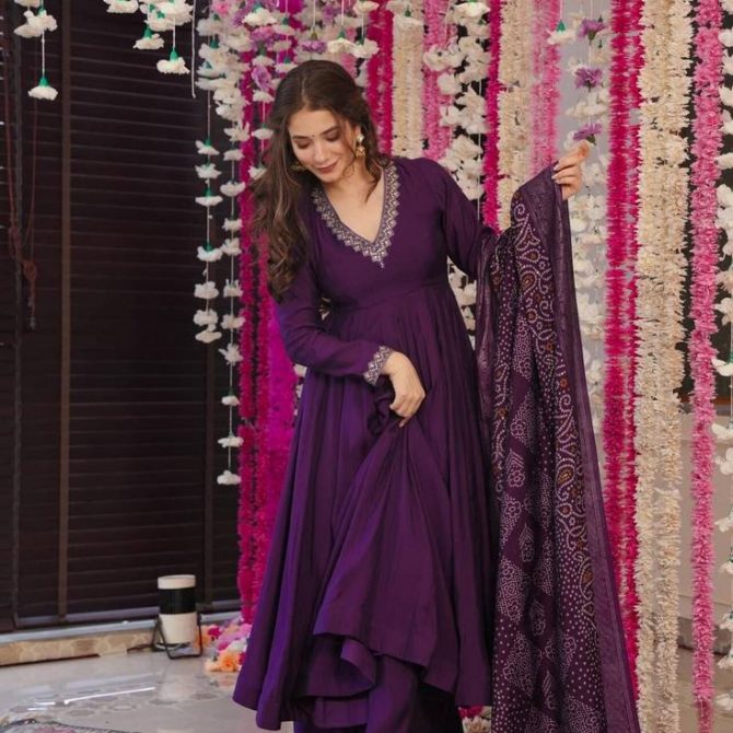 Elegant Purple Anarkali Suit Set - Festive Ethnic Wear