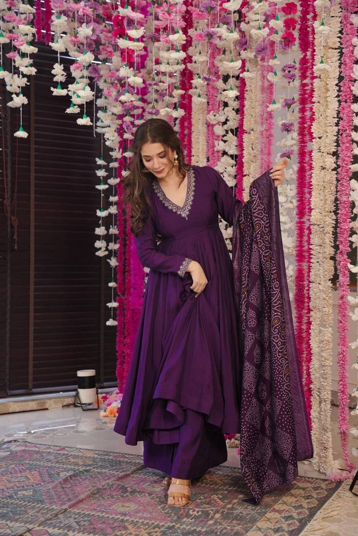 Elegant Purple Anarkali Suit Set - Festive Ethnic Wear