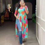 Vibrant Multicolor Printed Rayon Cotton Nayra Cut Kurti with Drawstring Tassels