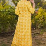 Women's Rayon Digital Print Yellow Kurti with Palazzo Pants Set