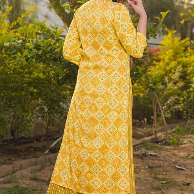 Women's Rayon Digital Print Yellow Kurti with Palazzo Pants Set