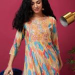 Globus Women's Embroidered Abstract Printed Anarkali Kurta