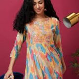 Globus Women's Embroidered Abstract Printed Anarkali Kurta