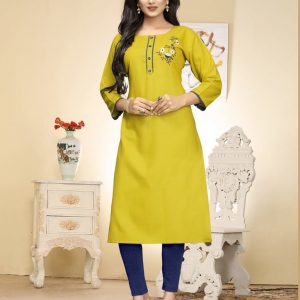 Aradhna Parrot Vol 3 Yellow Cotton Blend Straight Kurti Tunic