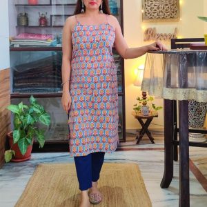 Women’s Floral Cotton Spaghetti Strap Kurti – Summer Ready Tunic