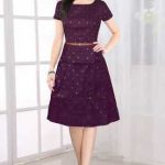 Isha 227 Wine Color Taffeta Silk Women's A-Line Knee-Length Dress