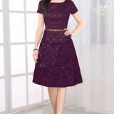 Isha 227 Wine Color Taffeta Silk Women's A-Line Knee-Length Dress