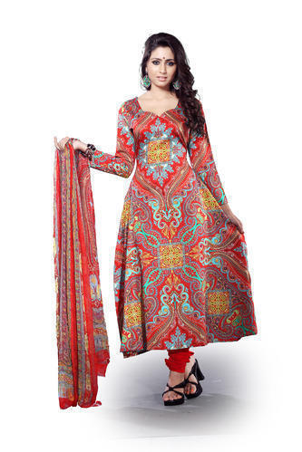 Elegant Red & Green Digital Print Anarkali Style Salwar Suit with Dupatta