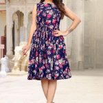 Women's Blue Floral Printed Sleeveless Fit and Flare Dress - VE 410