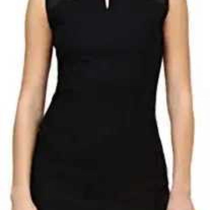 Black High-Neck Sleeveless Bodycon Midi Dress for Women