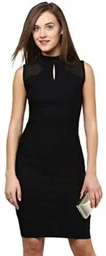 Black High-Neck Sleeveless Bodycon Midi Dress for Women
