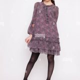 Purple Floral Print Ruffled Mini Dress with Sheer Sleeves