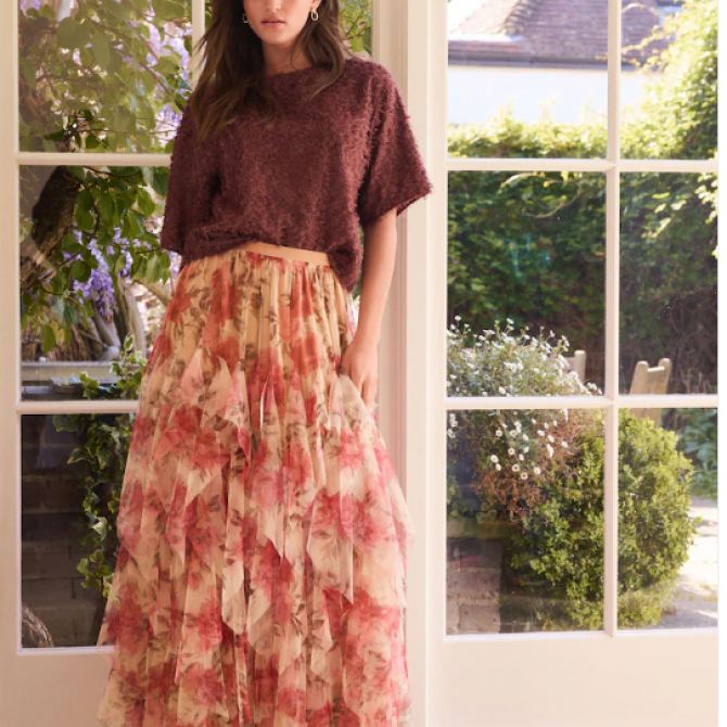 Blush Pink Layered Mesh Maxi Skirt