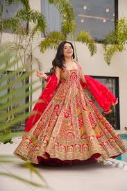 Luxurious Red and Gold Heavy Embroidered Anarkali Gown Suit Set