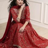 BIBA Women's Red & Gold-Toned Foil Print Anarkali Suit Set with Dupatta